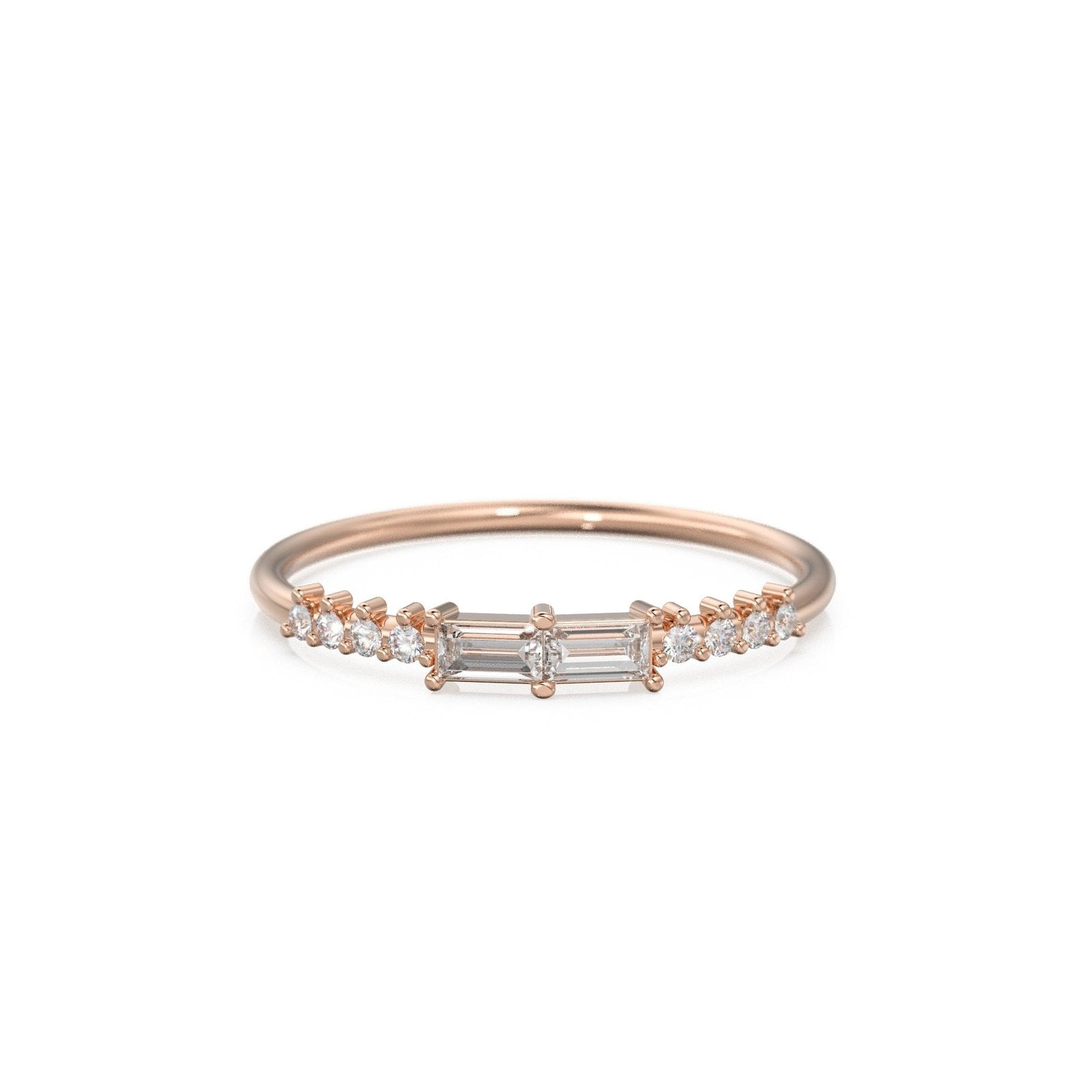 Baguette Ring / 14k Gold Baguette Diamond Stacking Ring / Rose Gold Baguette Ring / Minimalist Baguette Ring / Double Baguette Ring