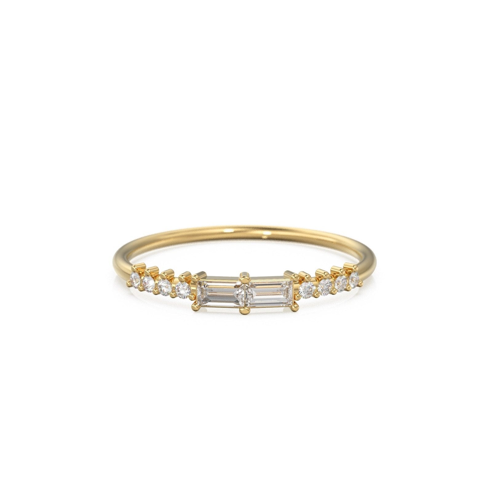 Baguette Ring / 14k Gold Baguette Diamond Stacking Ring / Rose Gold Baguette Ring / Minimalist Baguette Ring / Double Baguette Ring