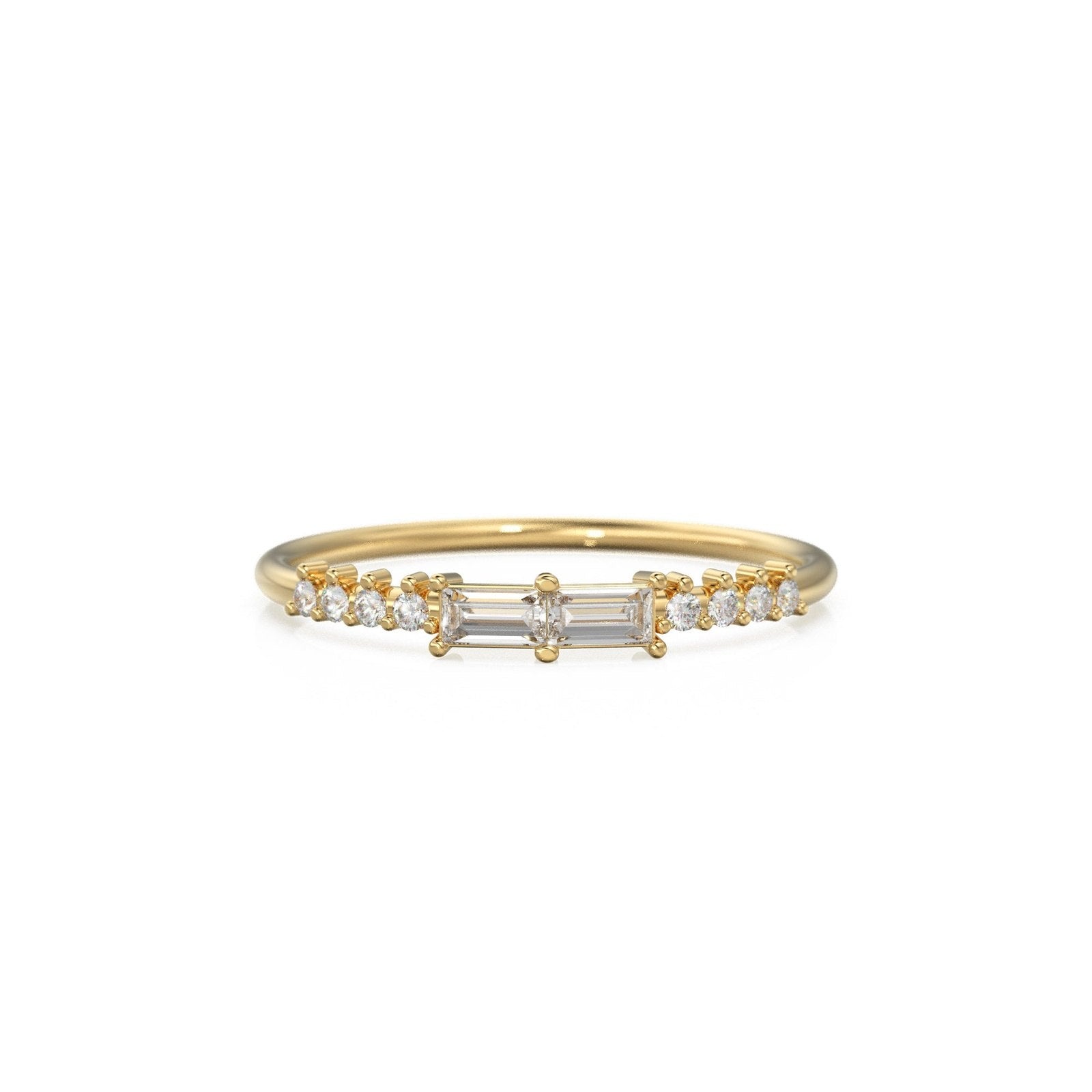 Baguette Ring / 14k Gold Baguette Diamond Stacking Ring / Rose Gold Baguette Ring / Minimalist Baguette Ring / Double Baguette Ring