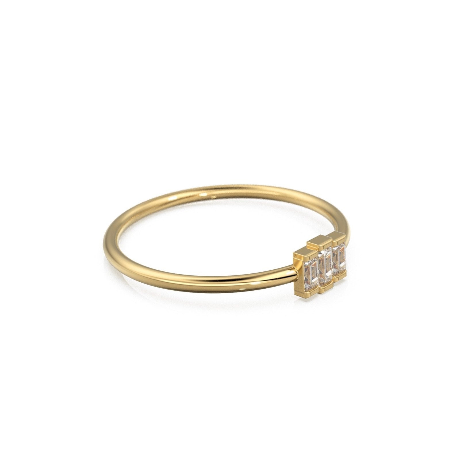 Baguette Diamond Ring / Made to Order Baguette Wedding Band / Stackable Gold Band Diamond Ring / Diamond Trio Gold Ring / Three Stone Ring