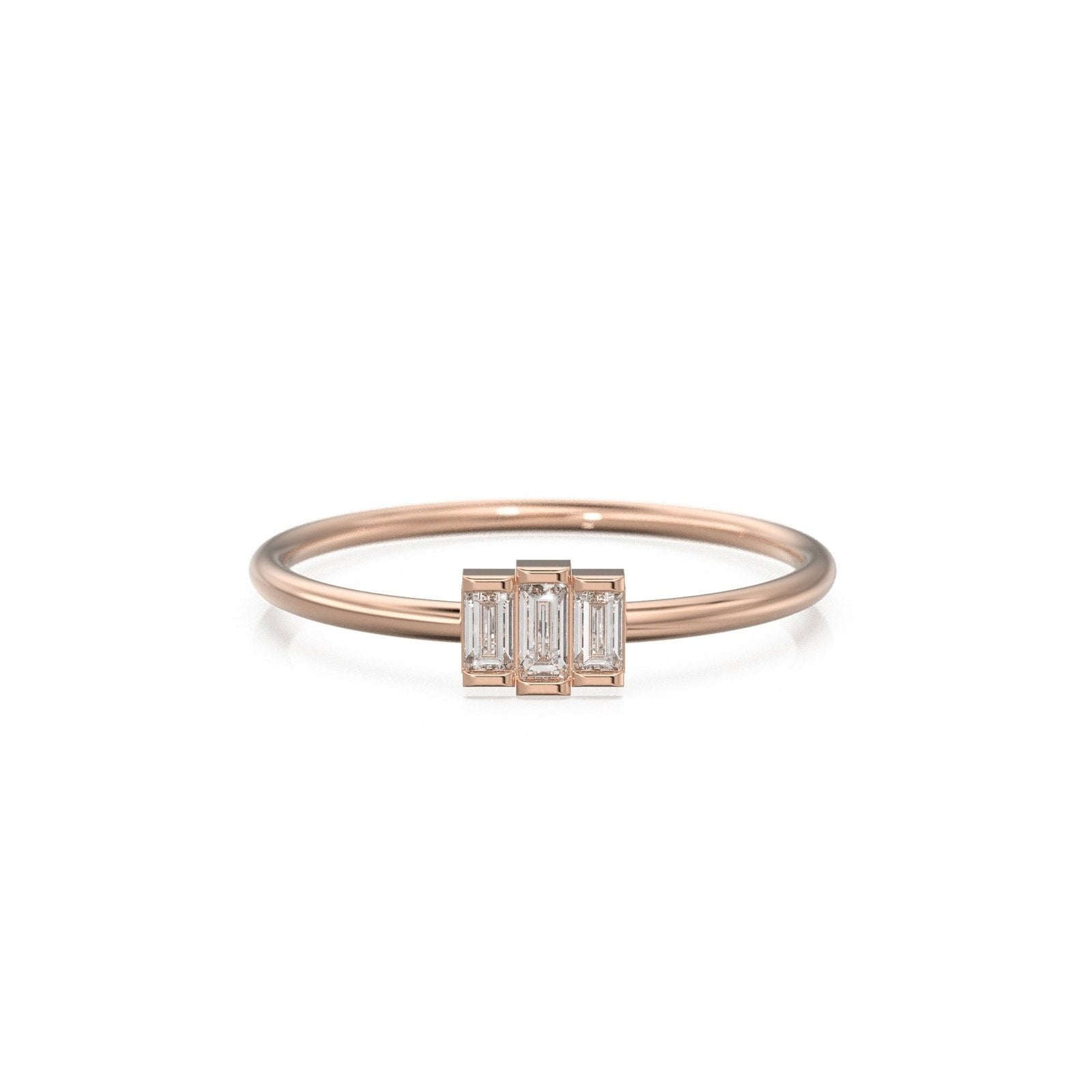 Baguette Diamond Ring / Made to Order Baguette Wedding Band / Stackable Gold Band Diamond Ring / Diamond Trio Gold Ring / Three Stone Ring