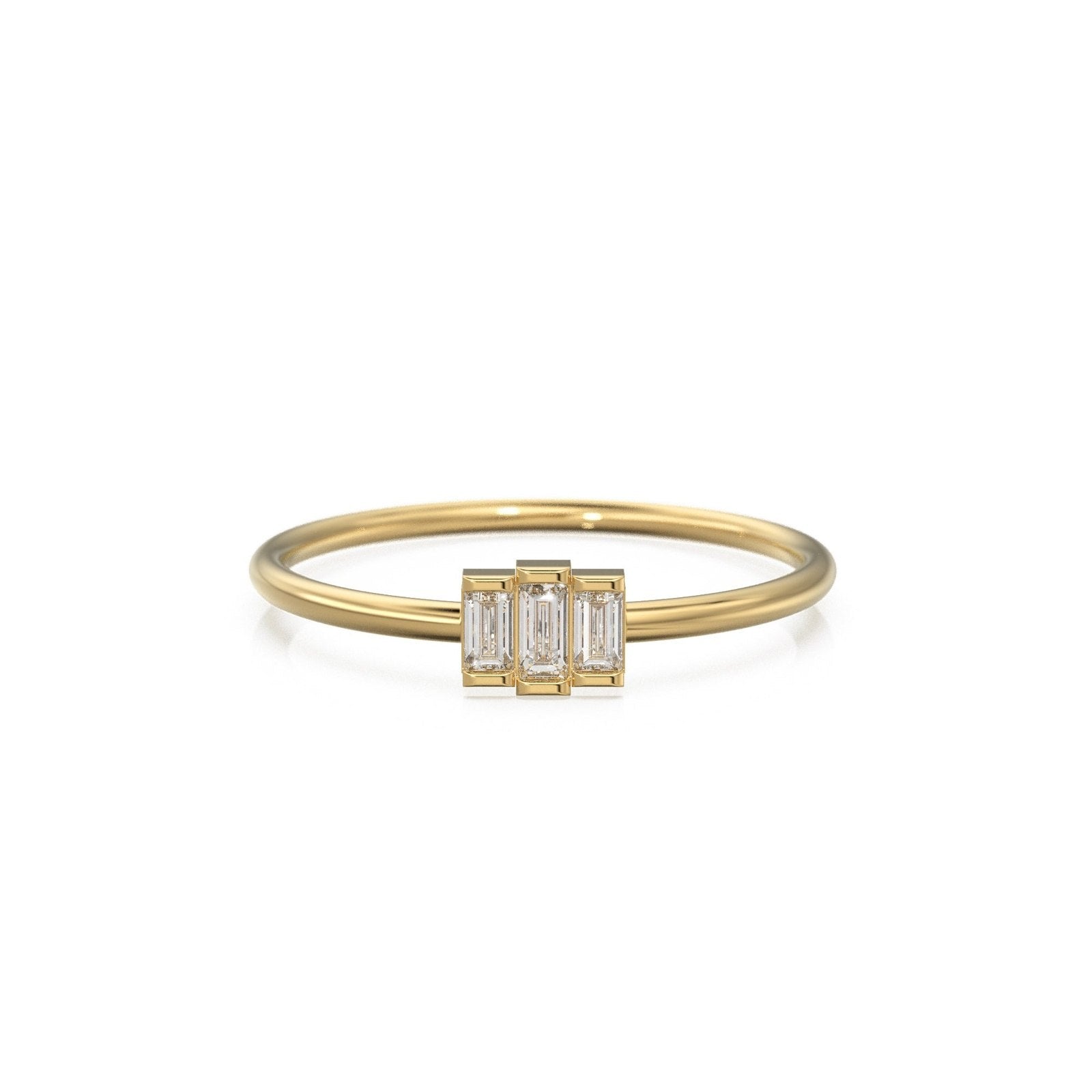 Baguette Diamond Ring / Made to Order Baguette Wedding Band / Stackable Gold Band Diamond Ring / Diamond Trio Gold Ring / Three Stone Ring