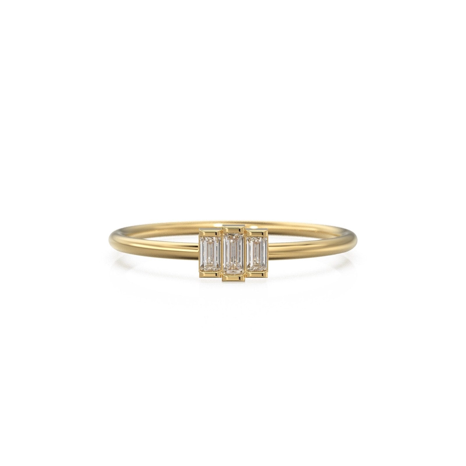 Baguette Diamond Ring / Made to Order Baguette Wedding Band / Stackable Gold Band Diamond Ring / Diamond Trio Gold Ring / Three Stone Ring