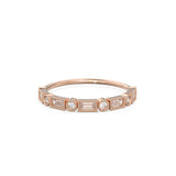 Baguette Diamond Ring / 14k Gold Baguette & Round Diamond Milgrain Bezel Half Eternity Ring / Diamond Stacking Ring / Diamond Wedding Band