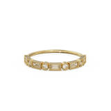 Baguette Diamond Ring / 14k Gold Baguette & Round Diamond Milgrain Bezel Half Eternity Ring / Diamond Stacking Ring / Diamond Wedding Band