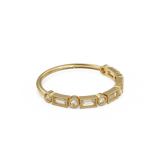 Baguette Diamond Ring / 14k Gold Baguette & Round Diamond Milgrain Bezel Half Eternity Ring / Diamond Stacking Ring / Diamond Wedding Band