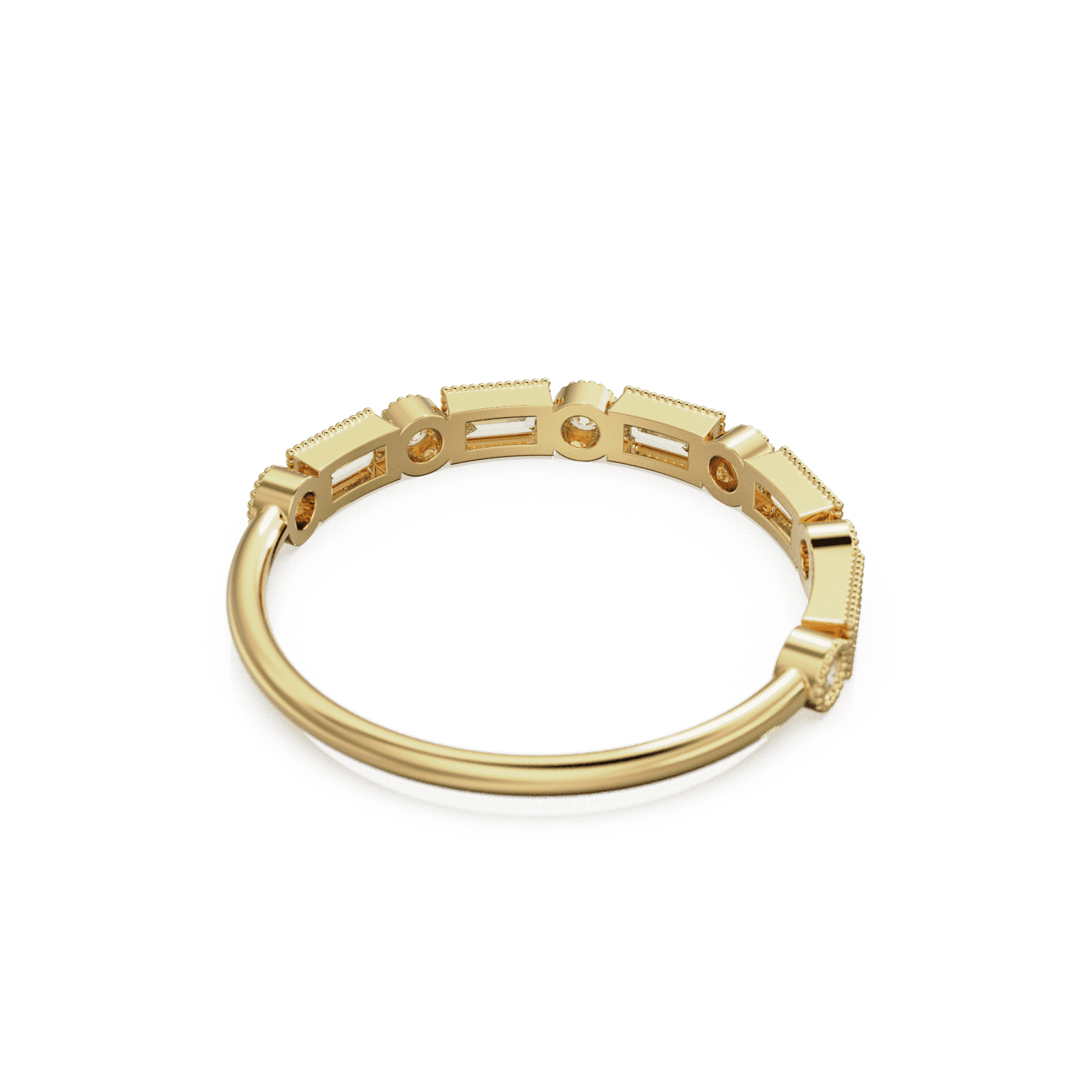 Baguette Diamond Ring / 14k Gold Baguette & Round Diamond Milgrain Bezel Half Eternity Ring / Diamond Stacking Ring / Diamond Wedding Band