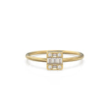 Mix Baguette Diamond Ring / Statement 14k Gold Round & Baguette Diamond Prong Ring / Diamond Cocktail Gold Ring