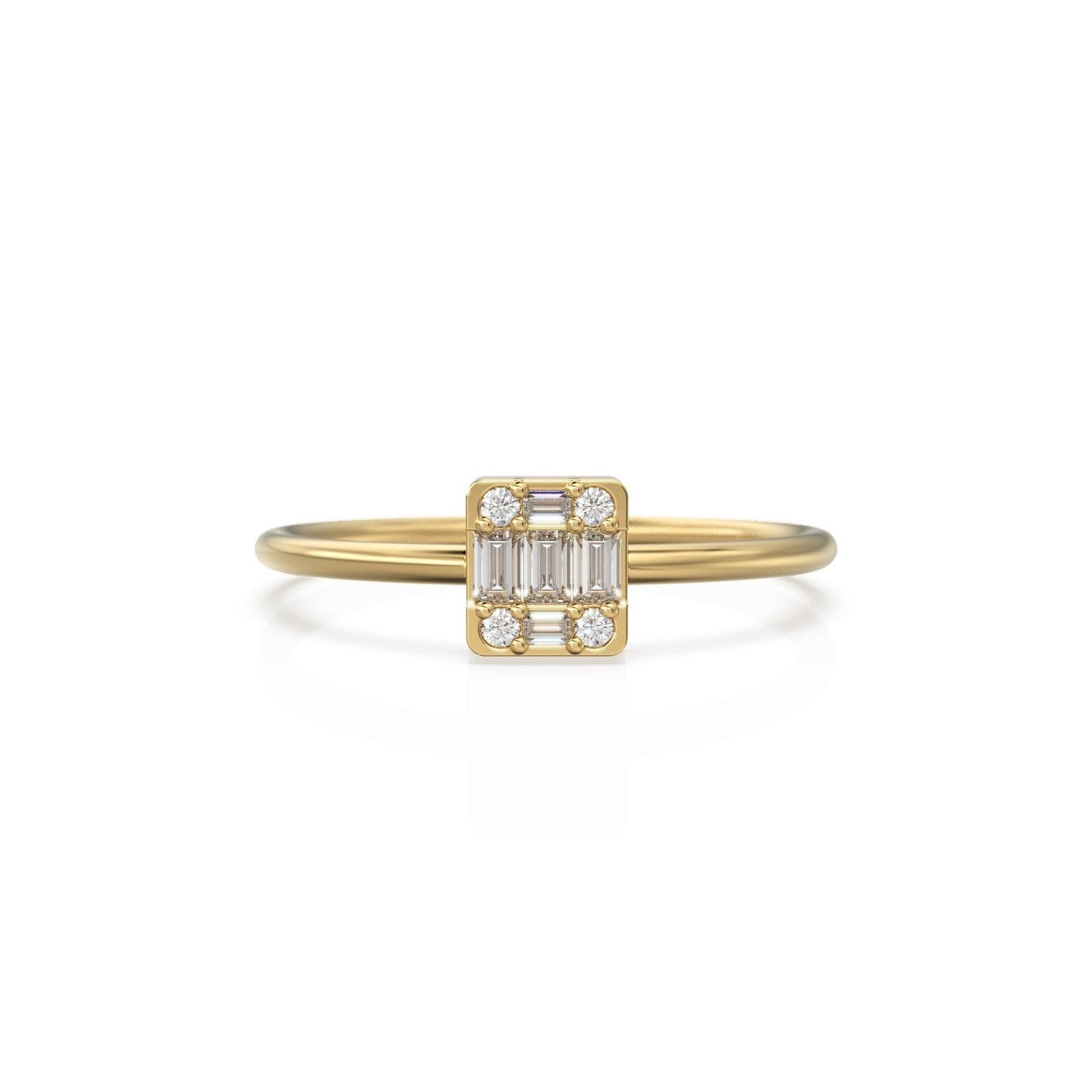Mix Baguette Diamond Ring / Statement 14k Gold Round & Baguette Diamond Prong Ring / Diamond Cocktail Gold Ring