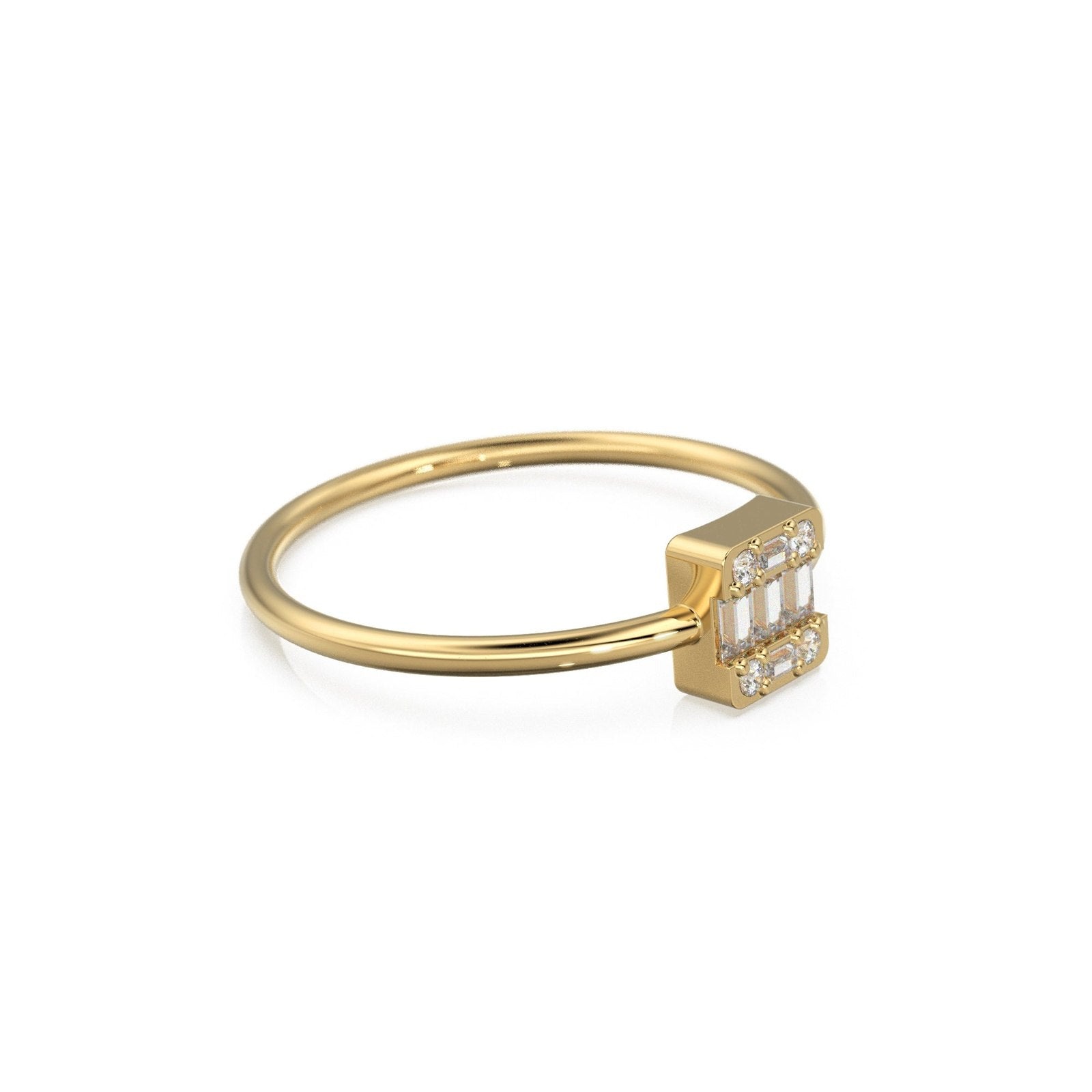 Mix Baguette Diamond Ring / Statement 14k Gold Round & Baguette Diamond Prong Ring / Diamond Cocktail Gold Ring