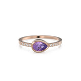 Amethyst Diamond Ring / 14k Gold Pear Amethyst & Round Diamond Prong Ring / Diamond Statement Ring / Diamond Wedding Band