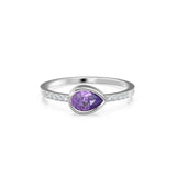 Amethyst Diamond Ring / 14k Gold Pear Amethyst & Round Diamond Prong Ring / Diamond Statement Ring / Diamond Wedding Band