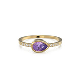 Amethyst Diamond Ring / 14k Gold Pear Amethyst & Round Diamond Prong Ring / Diamond Statement Ring / Diamond Wedding Band
