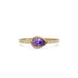 Amethyst Diamond Ring / 14k Gold Pear Amethyst & Round Diamond Prong Ring / Diamond Statement Ring / Diamond Wedding Band