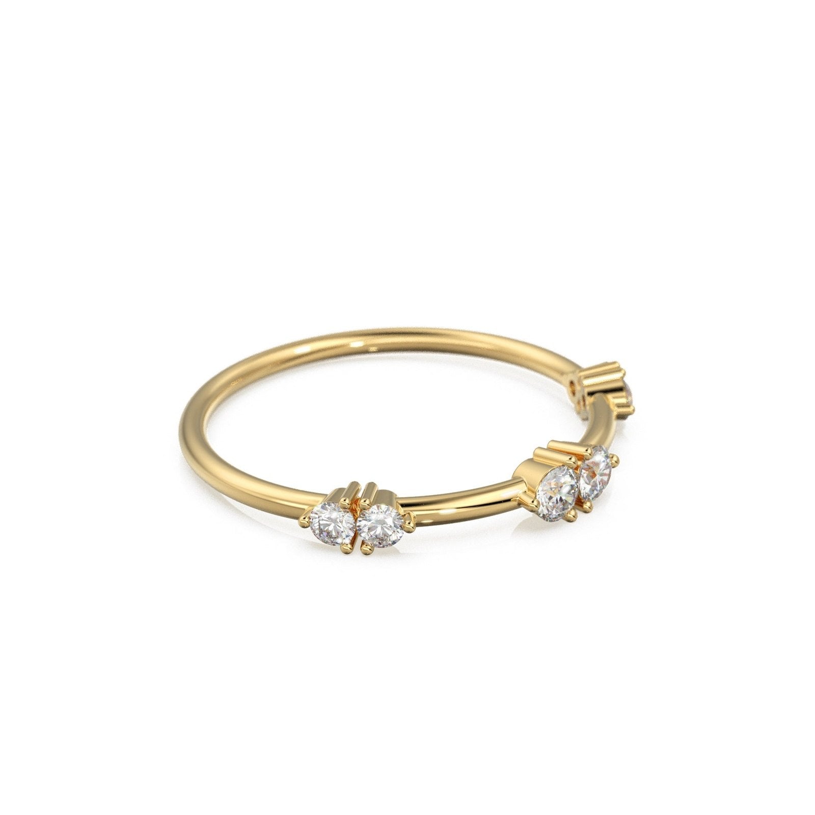 Round Diamond Wedding Band / 4 Stone 14K Gold Prong Set Wedding Ring / Stacking Anniversary Ring