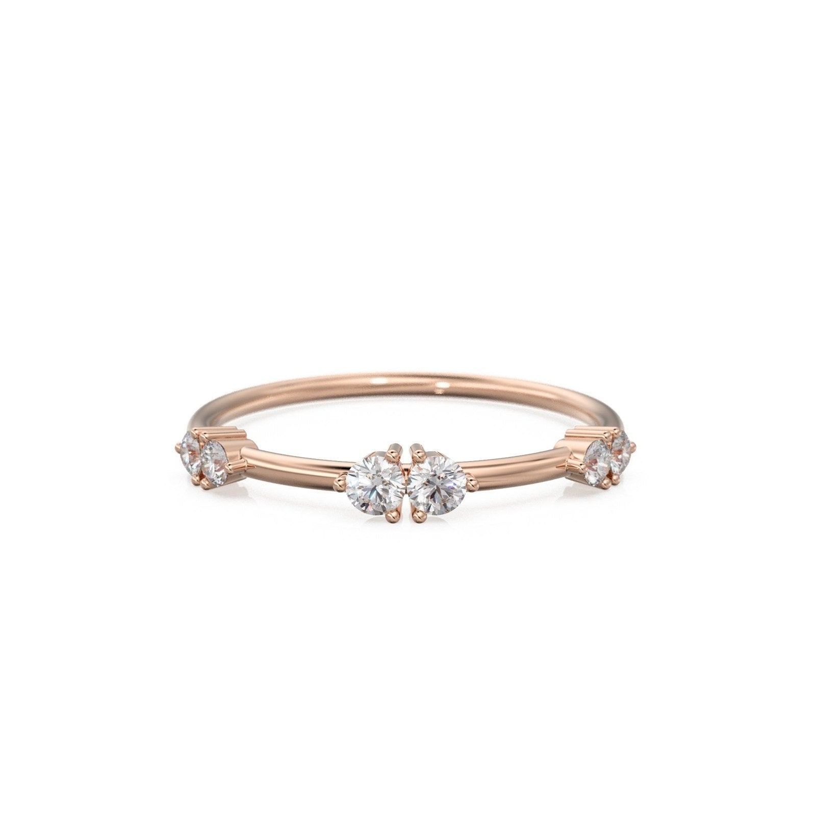 Round Diamond Wedding Band / 4 Stone 14K Gold Prong Set Wedding Ring / Stacking Anniversary Ring