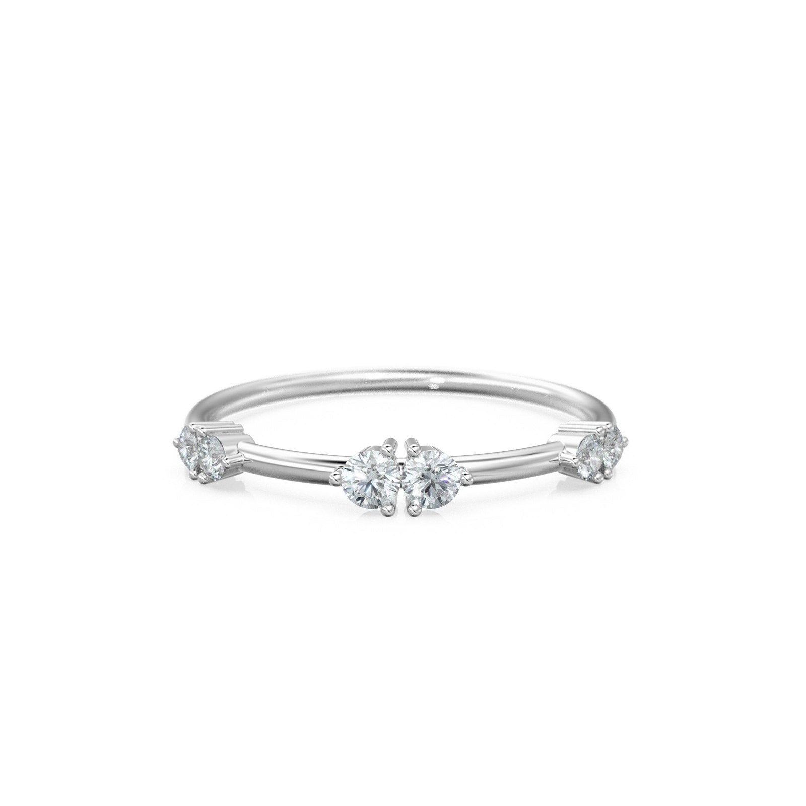 Round Diamond Wedding Band / 4 Stone 14K Gold Prong Set Wedding Ring / Stacking Anniversary Ring