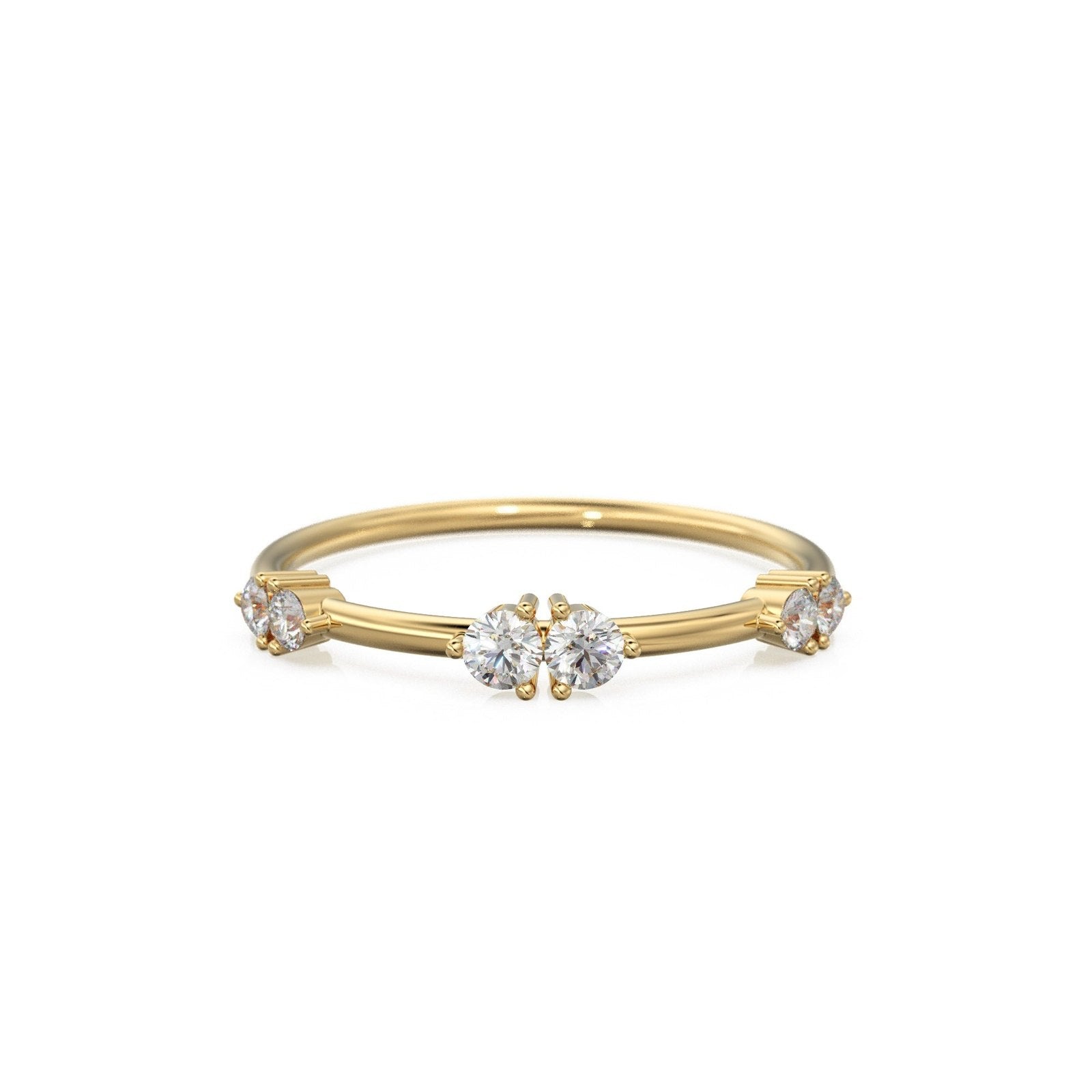 Round Diamond Wedding Band / 4 Stone 14K Gold Prong Set Wedding Ring / Stacking Anniversary Ring