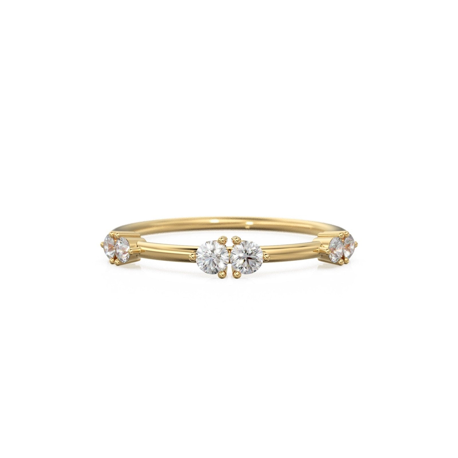 Round Diamond Wedding Band / 4 Stone 14K Gold Prong Set Wedding Ring / Stacking Anniversary Ring