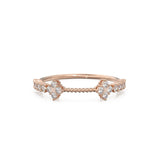 Clover Round Diamond Wedding Band / 14K Gold Milgrain Round Diamond Ring / Prong Set Diamond Wedding Band