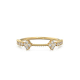 Clover Round Diamond Wedding Band / 14K Gold Milgrain Round Diamond Ring / Prong Set Diamond Wedding Band