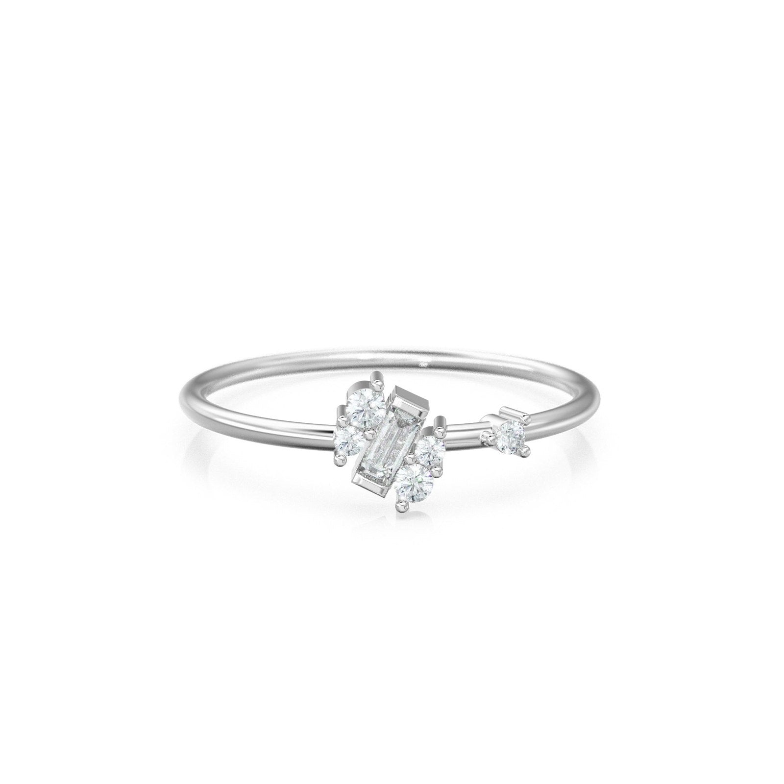 Baguette Cut Diamond Wedding Band / 14k Gold Round and Baguette Women's Wedding Cluster Ring Available in Rose Gold White Gold