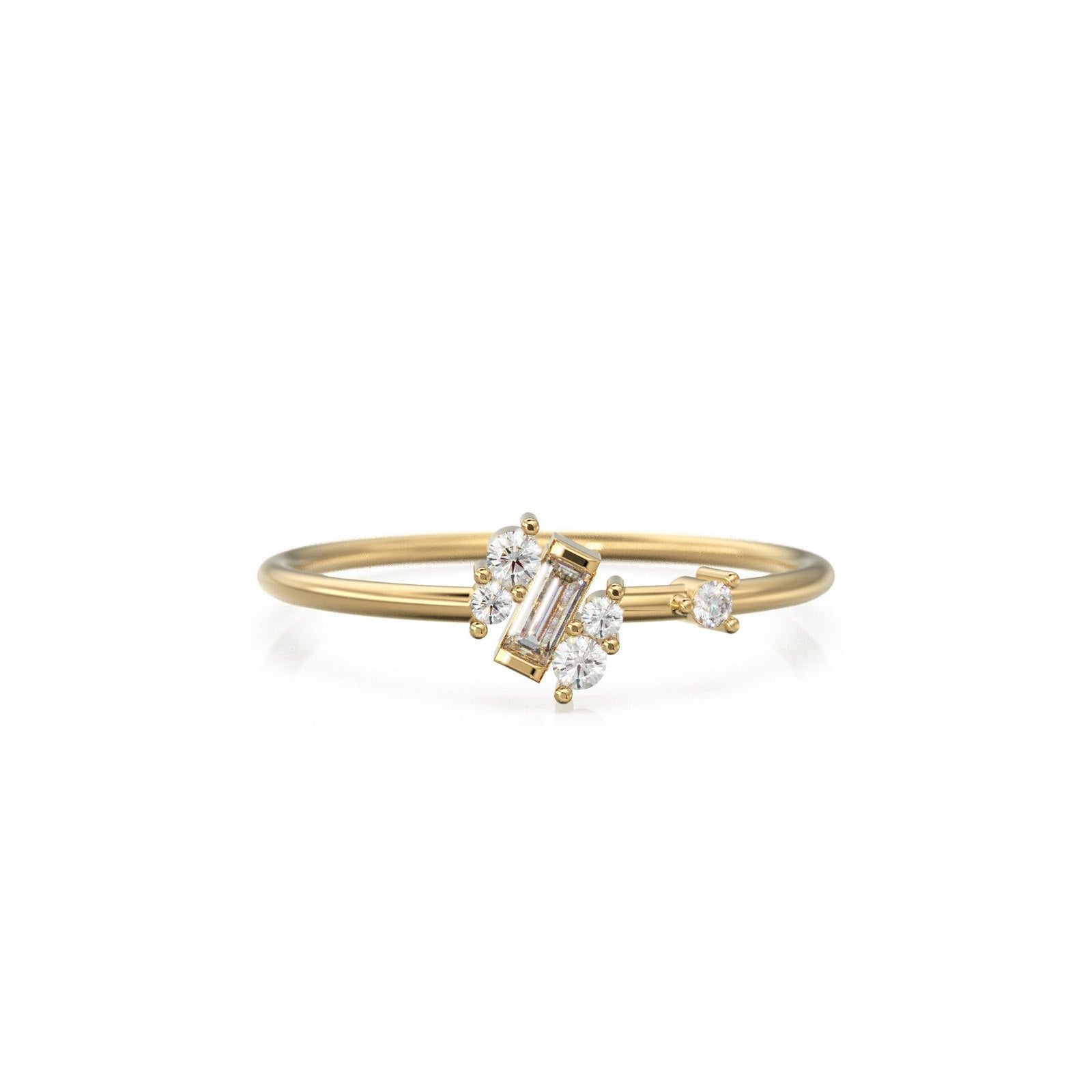 Baguette Cut Diamond Wedding Band / 14k Gold Round and Baguette Women's Wedding Cluster Ring Available in Rose Gold White Gold