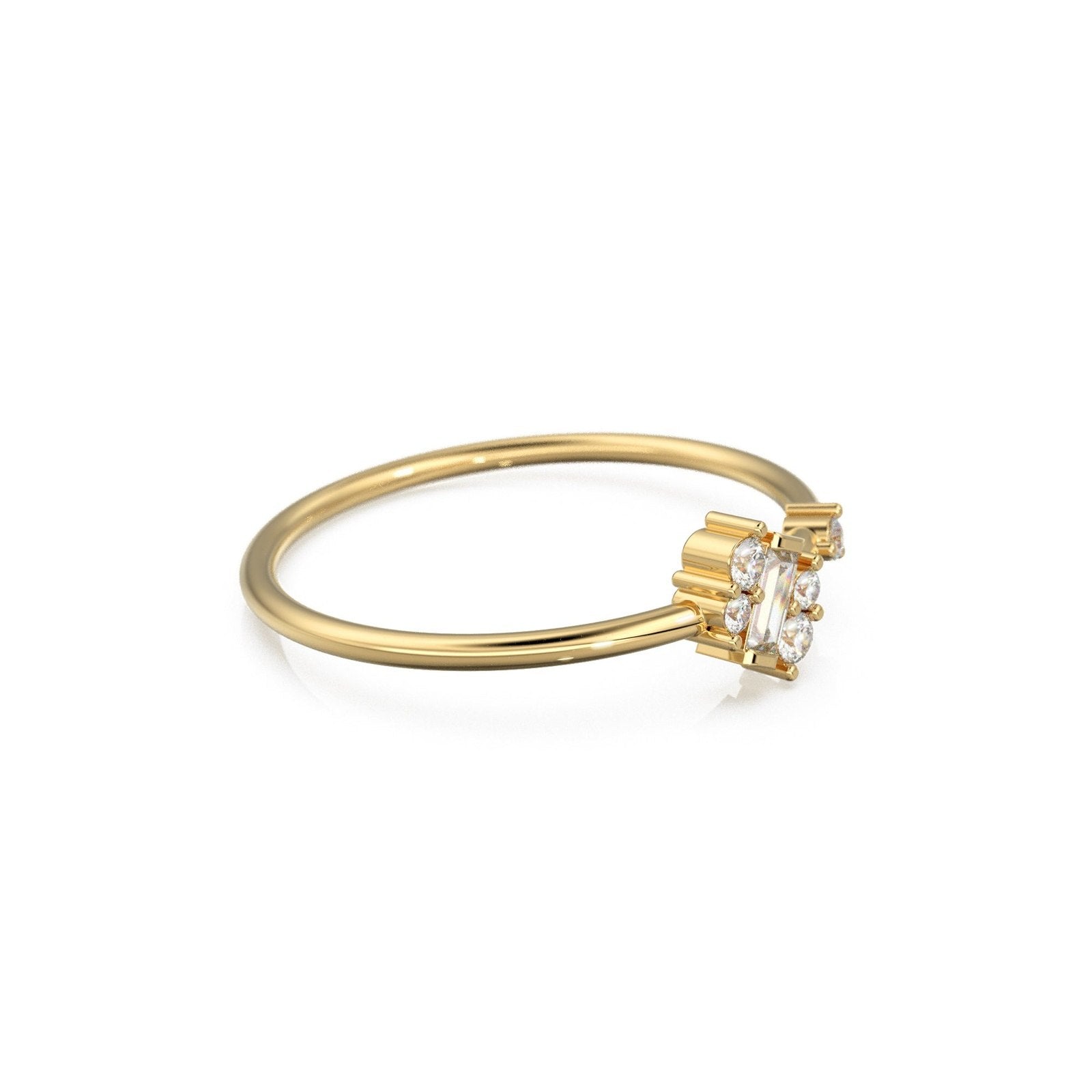 Baguette Cut Diamond Wedding Band / 14k Gold Round and Baguette Women's Wedding Cluster Ring Available in Rose Gold White Gold