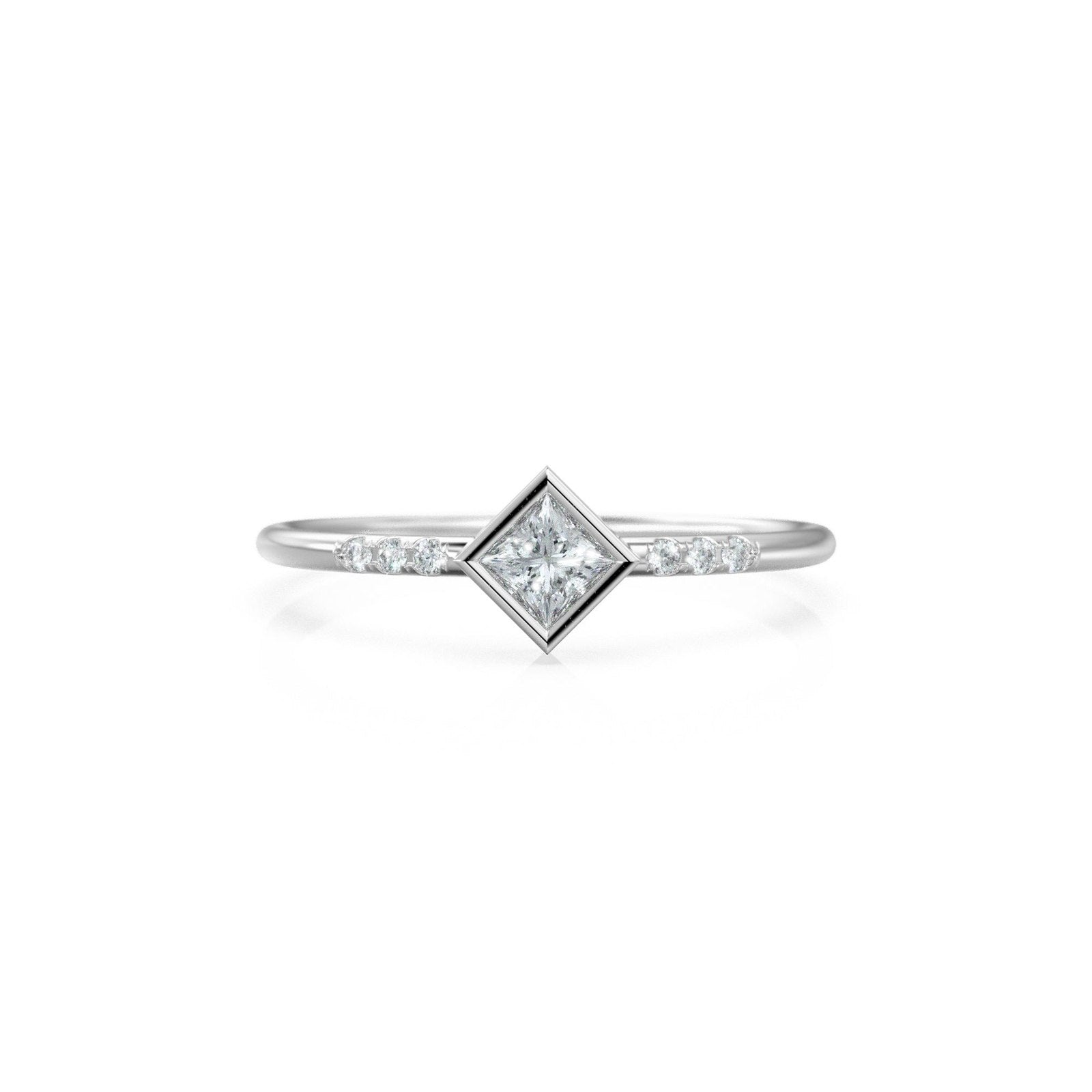 Princess Cut Diamond Wedding Ring / French Pave Diamond Wedding Band / Tiny Diamond Solitaire Ring / 14k Gold Jewelry Gift for her