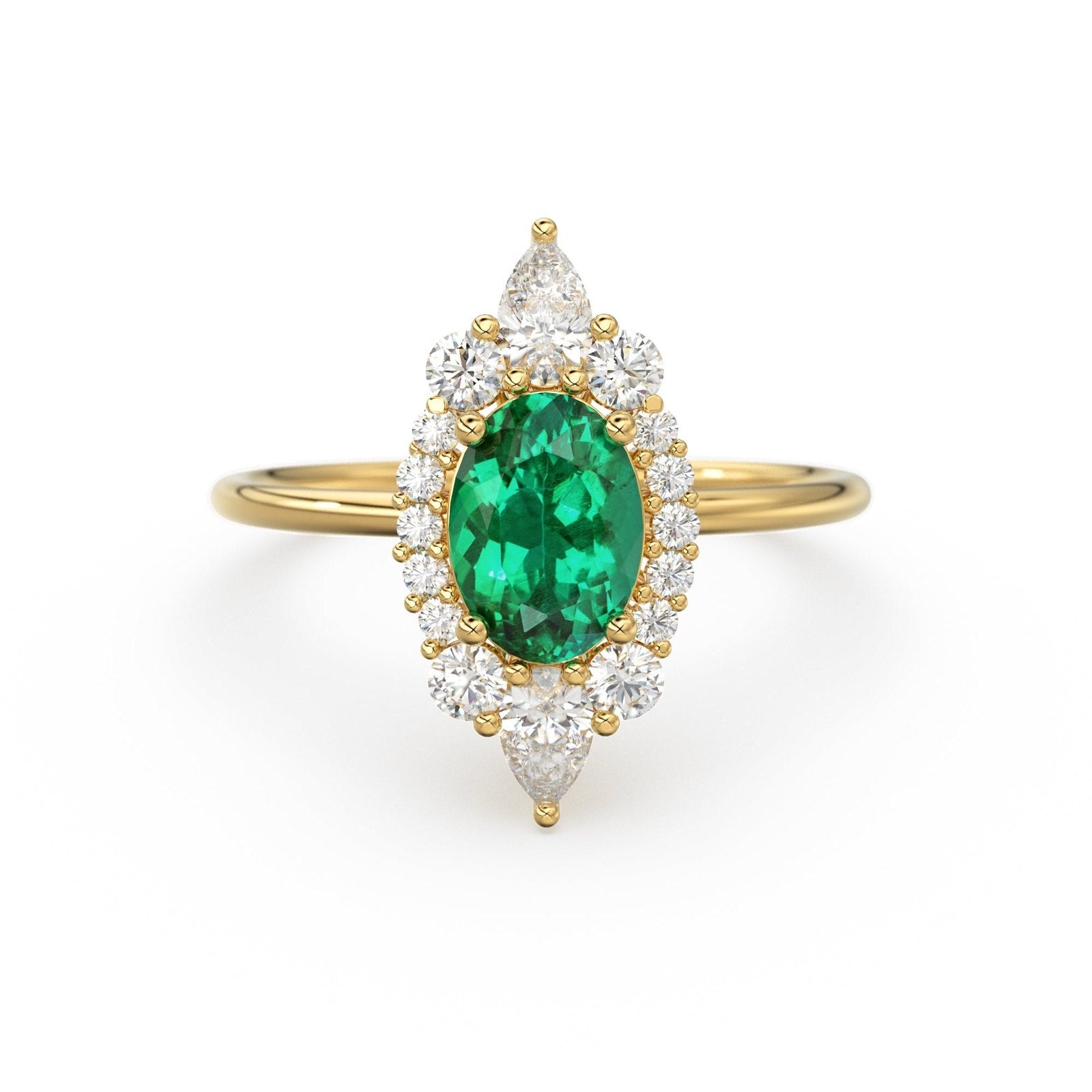 Oval Emerald Halo Ring in 14k Gold / Emerald Halo Engagement Ring / May Birthstone Ring / Natural Emerald Ballerina Ring