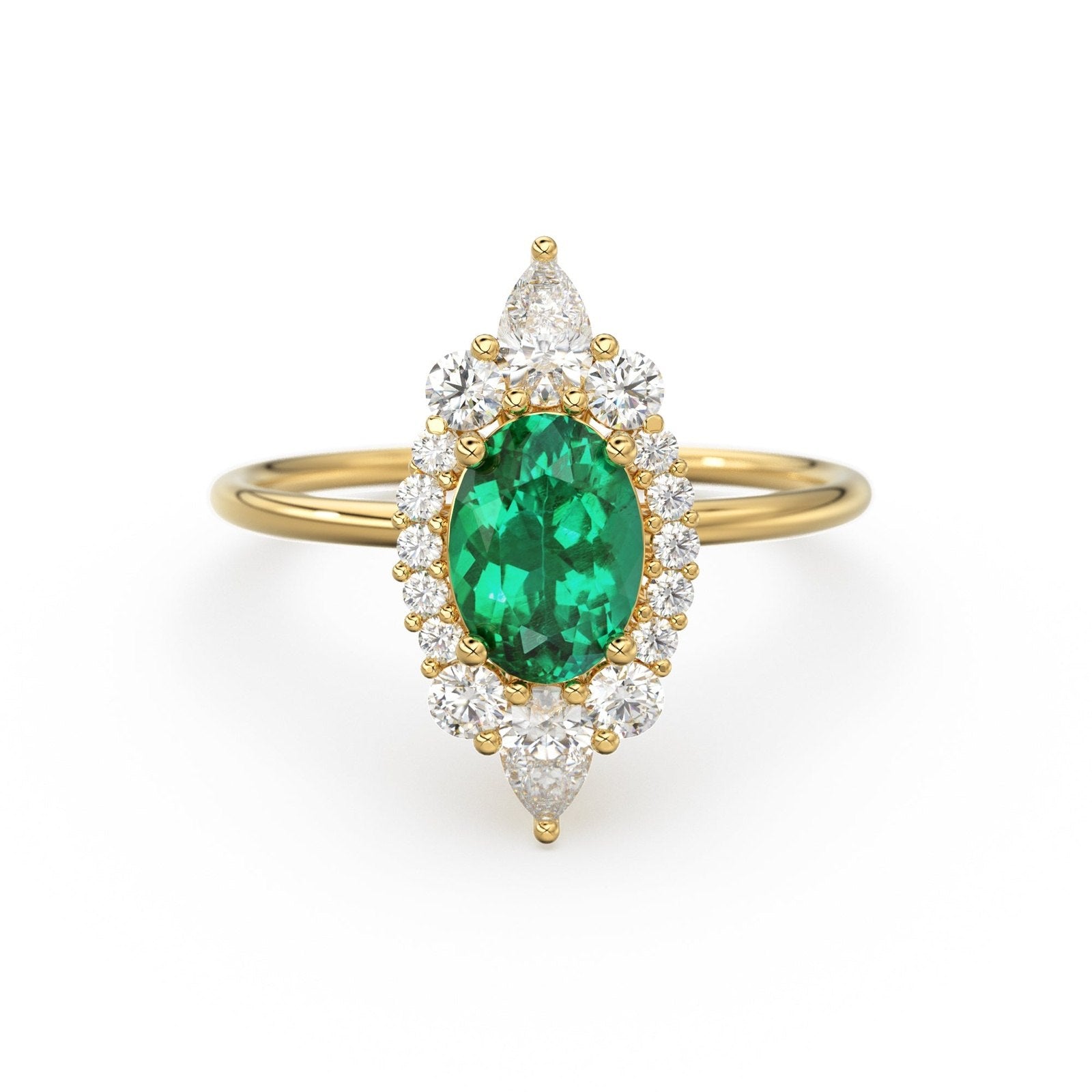 Oval Emerald Halo Ring in 14k Gold / Emerald Halo Engagement Ring / May Birthstone Ring / Natural Emerald Ballerina Ring