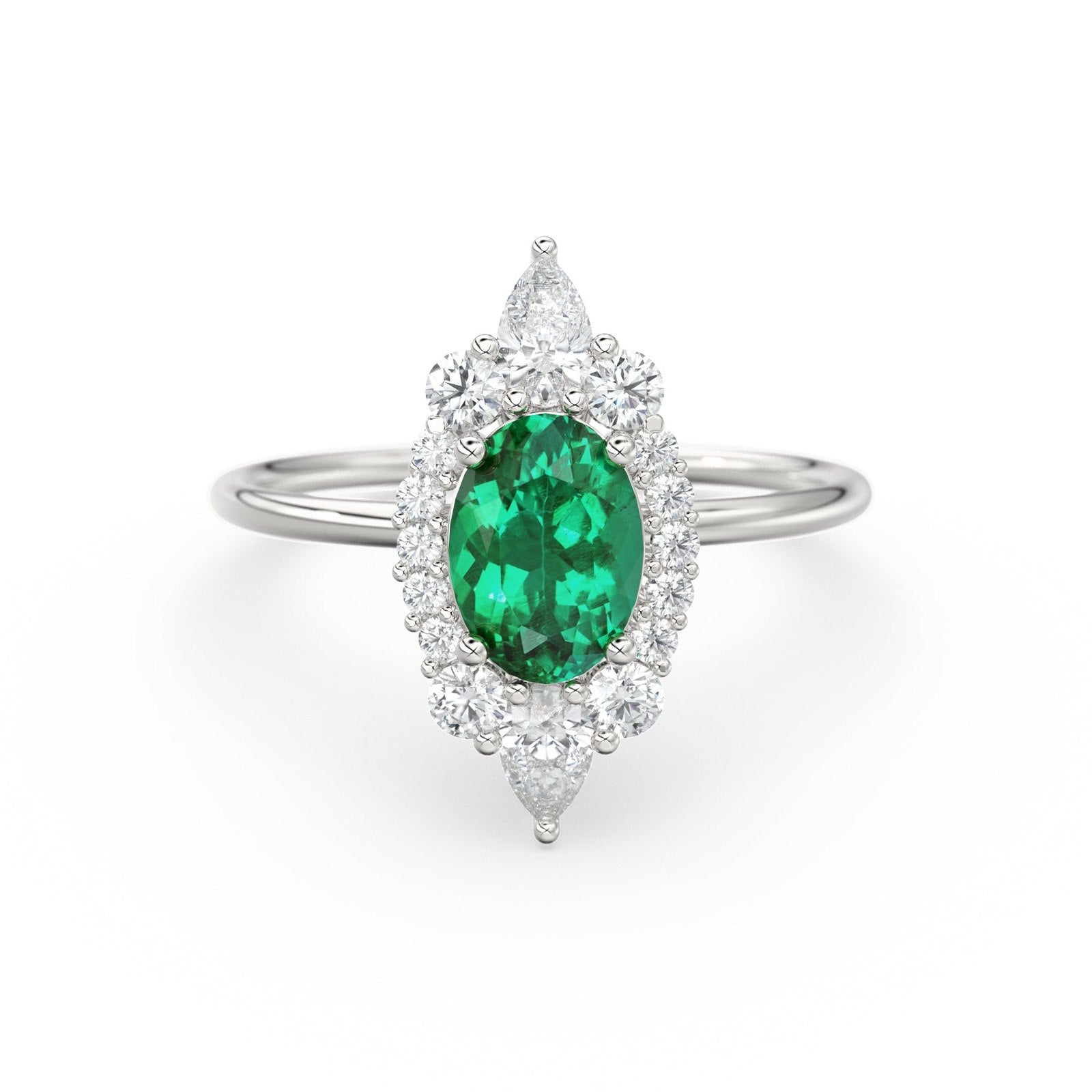 Oval Emerald Halo Ring in 14k Gold / Emerald Halo Engagement Ring / May Birthstone Ring / Natural Emerald Ballerina Ring