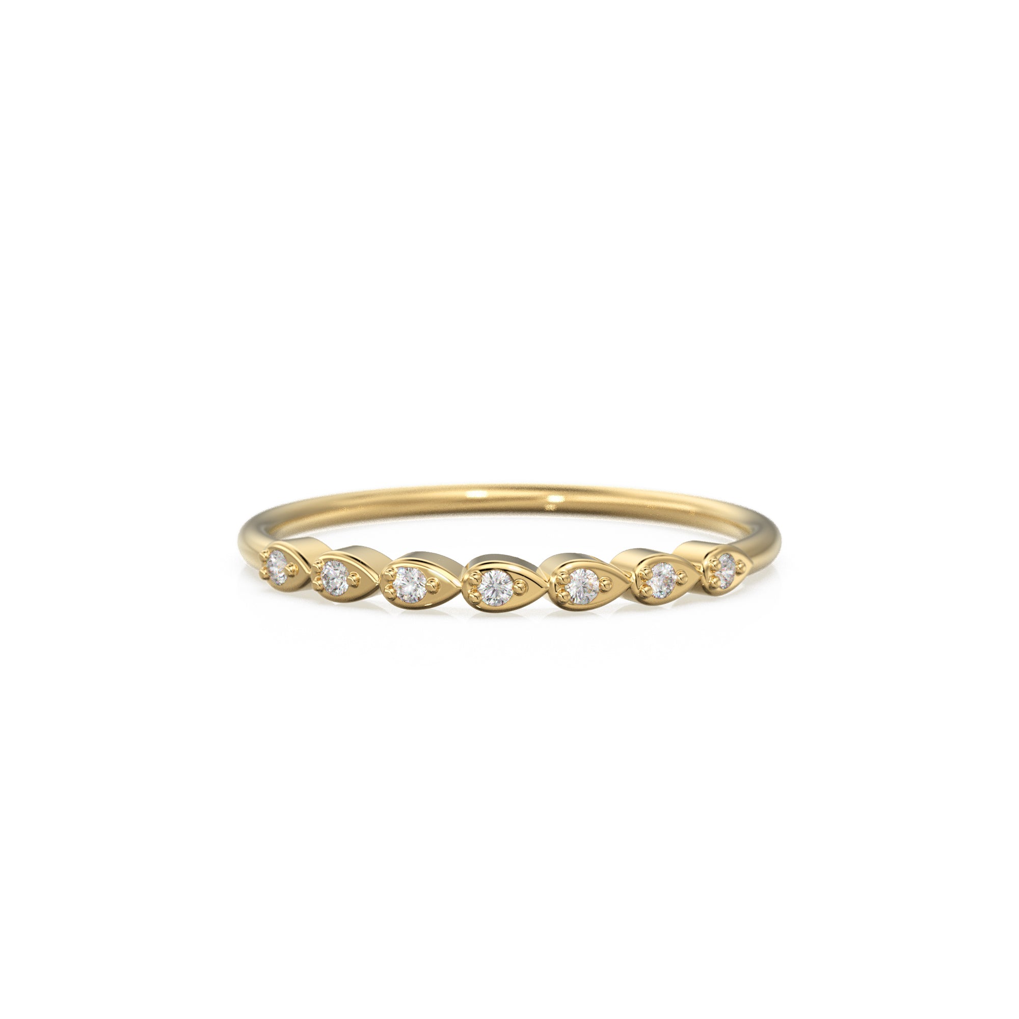 Leaf Pear Petite Diamond Wedding Band / 14k Gold Teardrop Shape Women's Wedding Ring / Dainty Thin Wedding Band