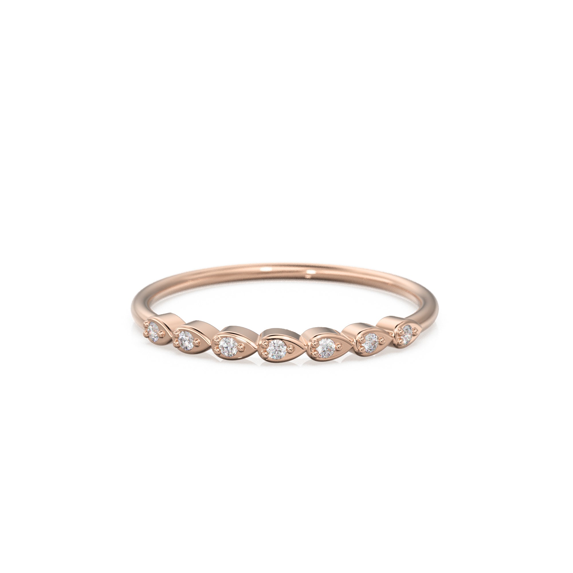 Leaf Pear Petite Diamond Wedding Band / 14k Gold Teardrop Shape Women's Wedding Ring / Dainty Thin Wedding Band