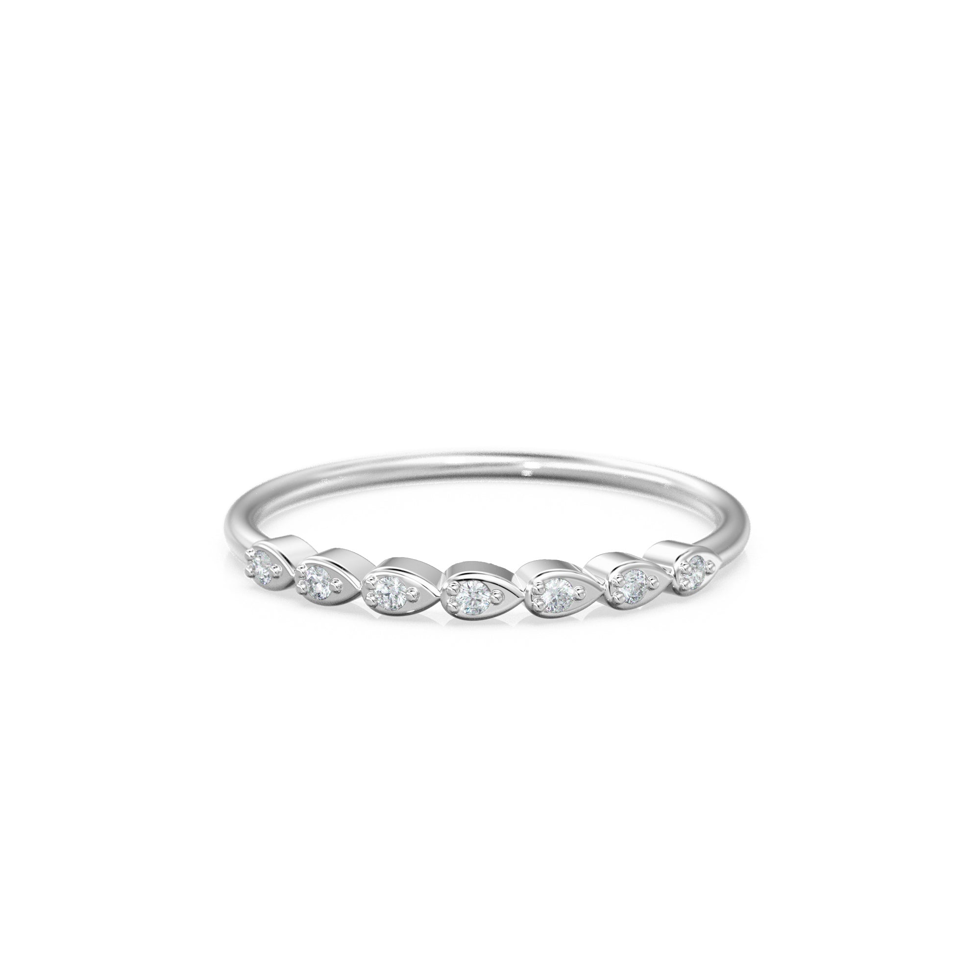 Leaf Pear Petite Diamond Wedding Band / 14k Gold Teardrop Shape Women's Wedding Ring / Dainty Thin Wedding Band