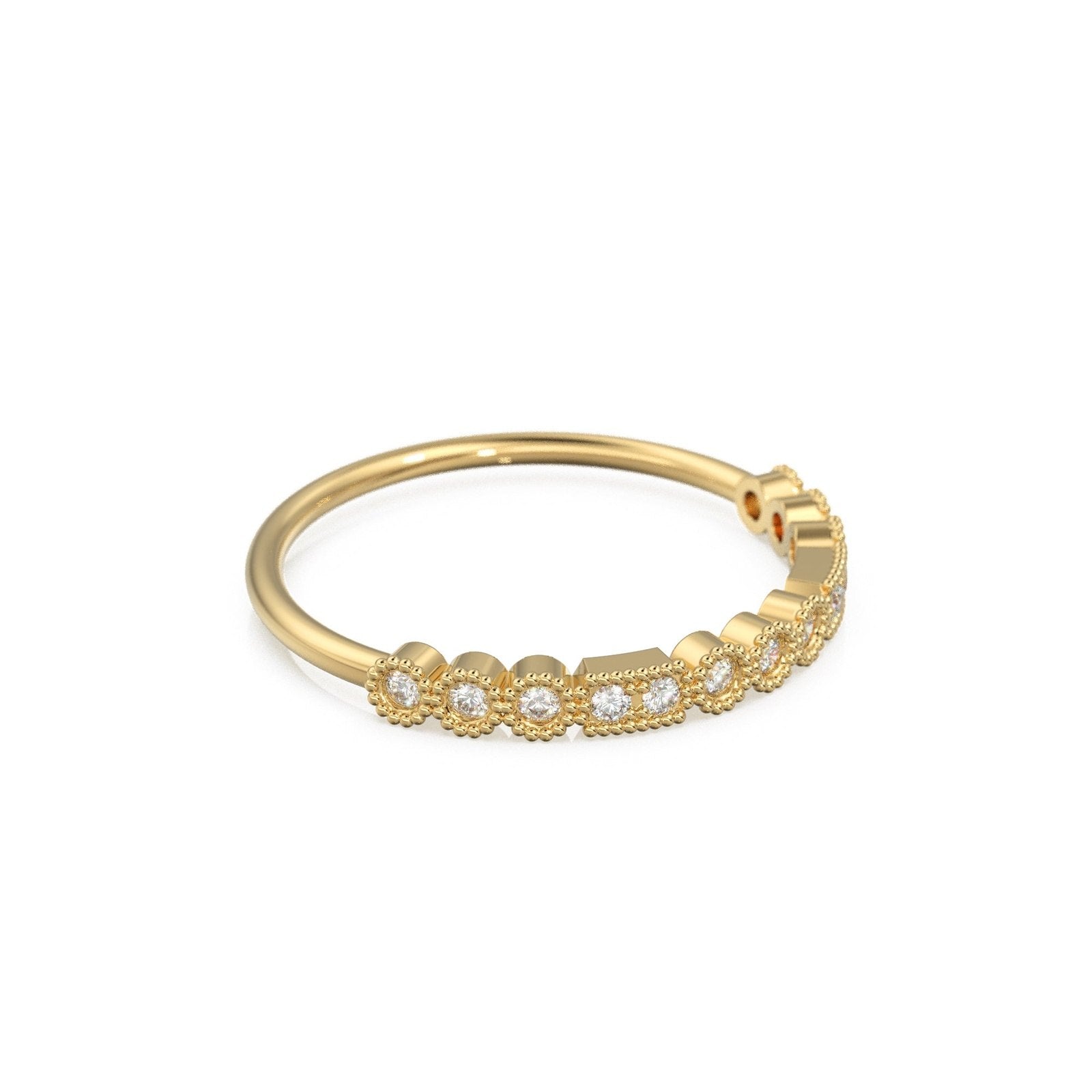 Milgrain Half Eternity Diamond Ring / 14k Gold Baguette & Round Diamond Milgrain Bezel Half Eternity Ring / Diamond Stacking Ring / Diamond Wedding Band