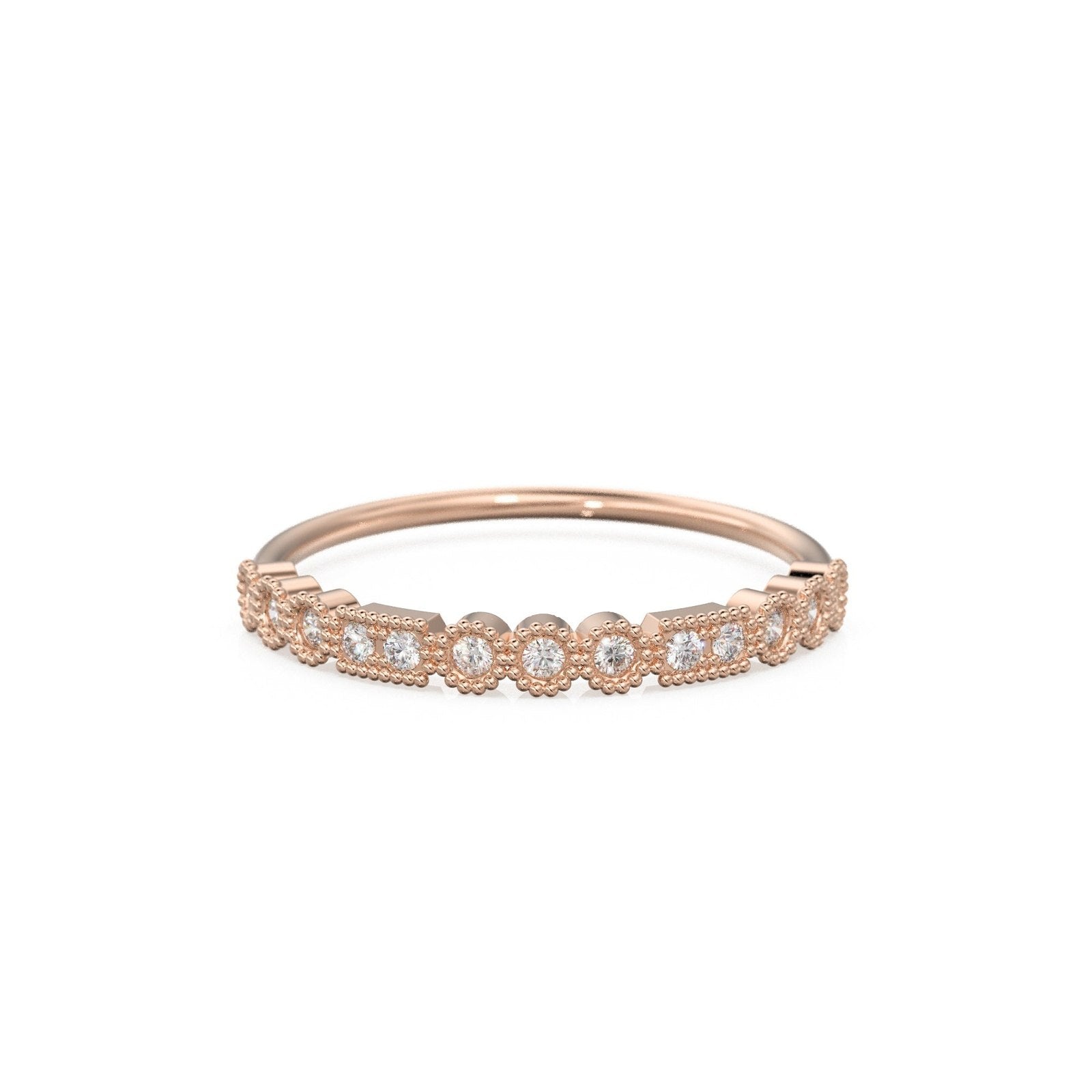 Milgrain Half Eternity Diamond Ring / 14k Gold Baguette & Round Diamond Milgrain Bezel Half Eternity Ring / Diamond Stacking Ring / Diamond Wedding Band