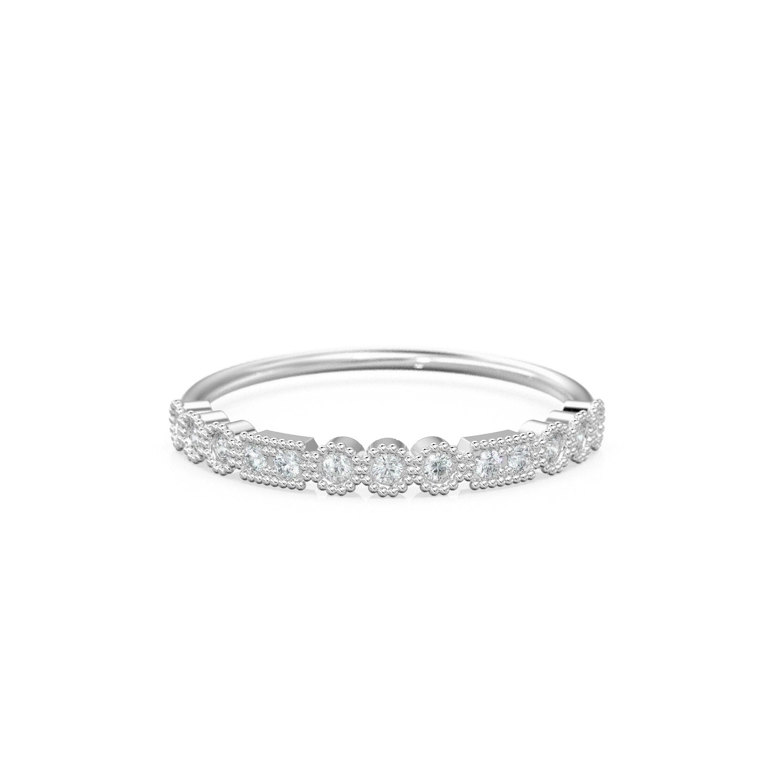 Milgrain Half Eternity Diamond Ring / 14k Gold Baguette & Round Diamond Milgrain Bezel Half Eternity Ring / Diamond Stacking Ring / Diamond Wedding Band