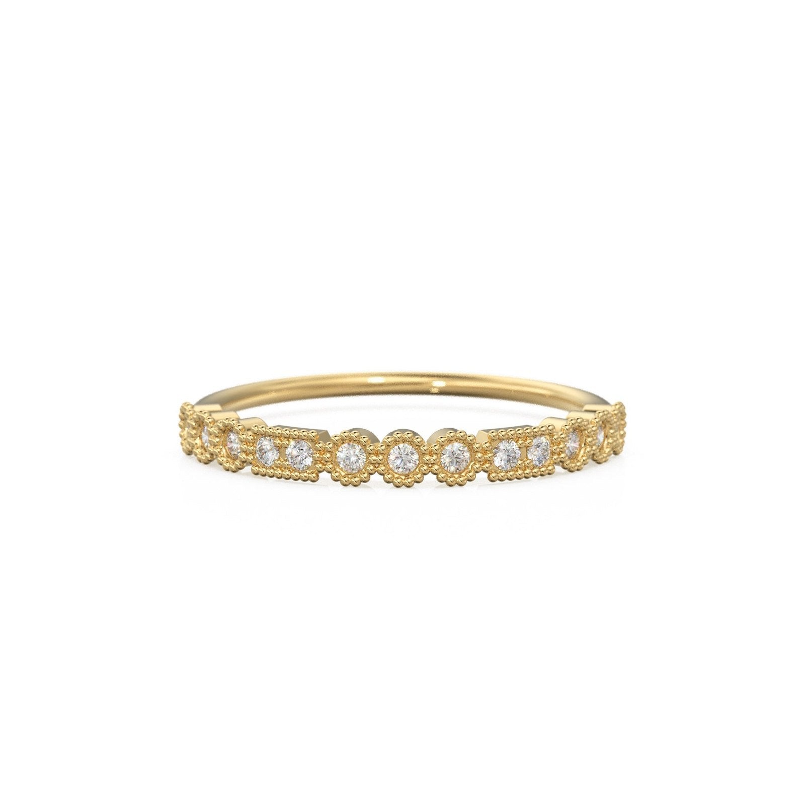Milgrain Half Eternity Diamond Ring / 14k Gold Baguette & Round Diamond Milgrain Bezel Half Eternity Ring / Diamond Stacking Ring / Diamond Wedding Band