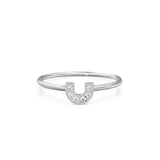 14k Horseshoe Ring with Round Cut White Diamonds / Handmade Stackable Good Luck Round Diamond Ring/ Graduation Gift