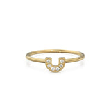 14k Horseshoe Ring with Round Cut White Diamonds / Handmade Stackable Good Luck Round Diamond Ring/ Graduation Gift