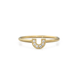 14k Horseshoe Ring with Round Cut White Diamonds / Handmade Stackable Good Luck Round Diamond Ring/ Graduation Gift