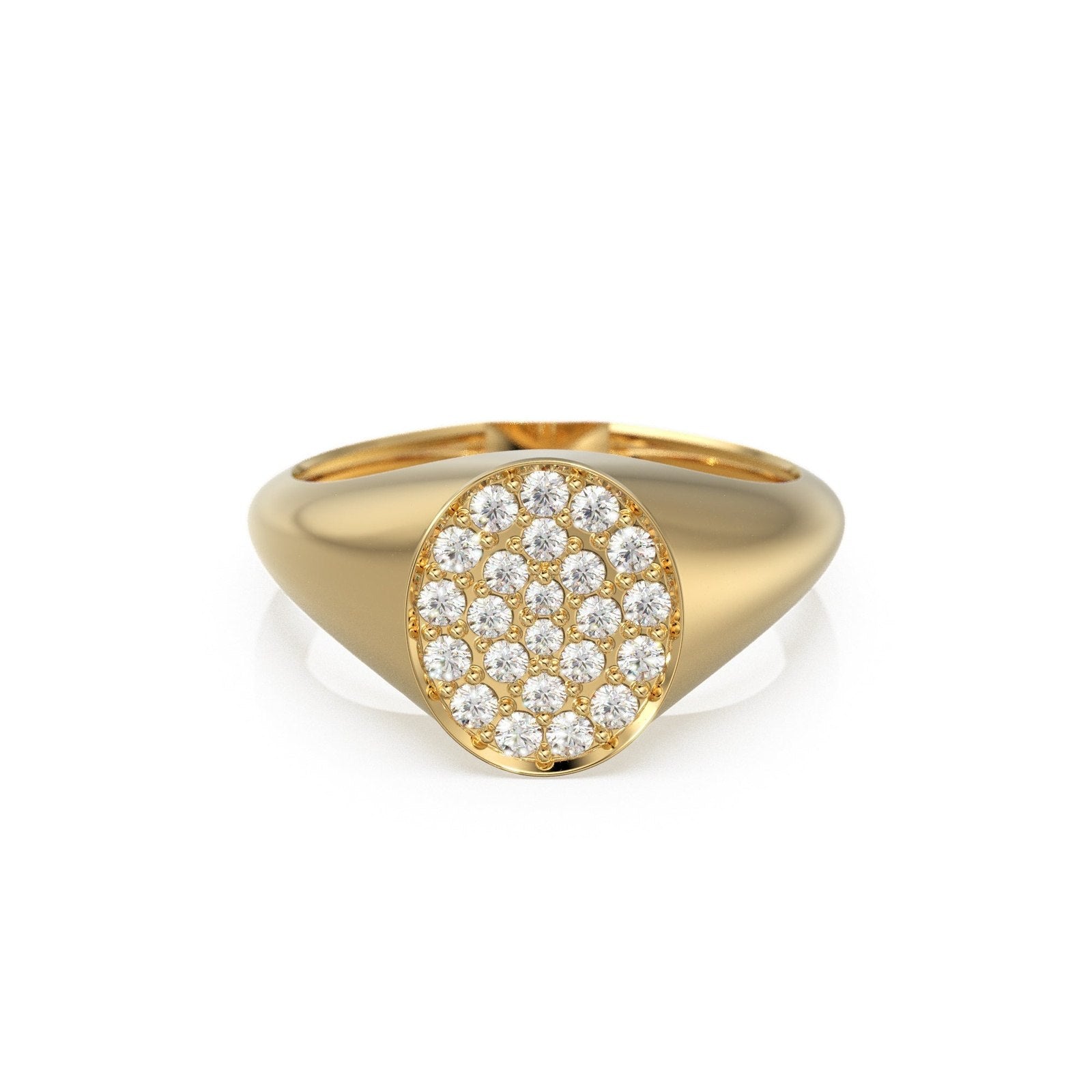14k Gold Diamond Signet Ring / Micro Pave Diamond Pinky Ring in 14k Gold / Gold Ring / Pave Pinky Disc Ring / Gift for Mom, Birthday Gift