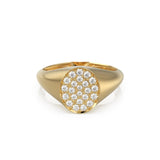 14k Gold Diamond Signet Ring / Micro Pave Diamond Pinky Ring in 14k Gold / Gold Ring / Pave Pinky Disc Ring / Gift for Mom, Birthday Gift