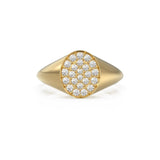 14k Gold Diamond Signet Ring / Micro Pave Diamond Pinky Ring in 14k Gold / Gold Ring / Pave Pinky Disc Ring / Gift for Mom, Birthday Gift