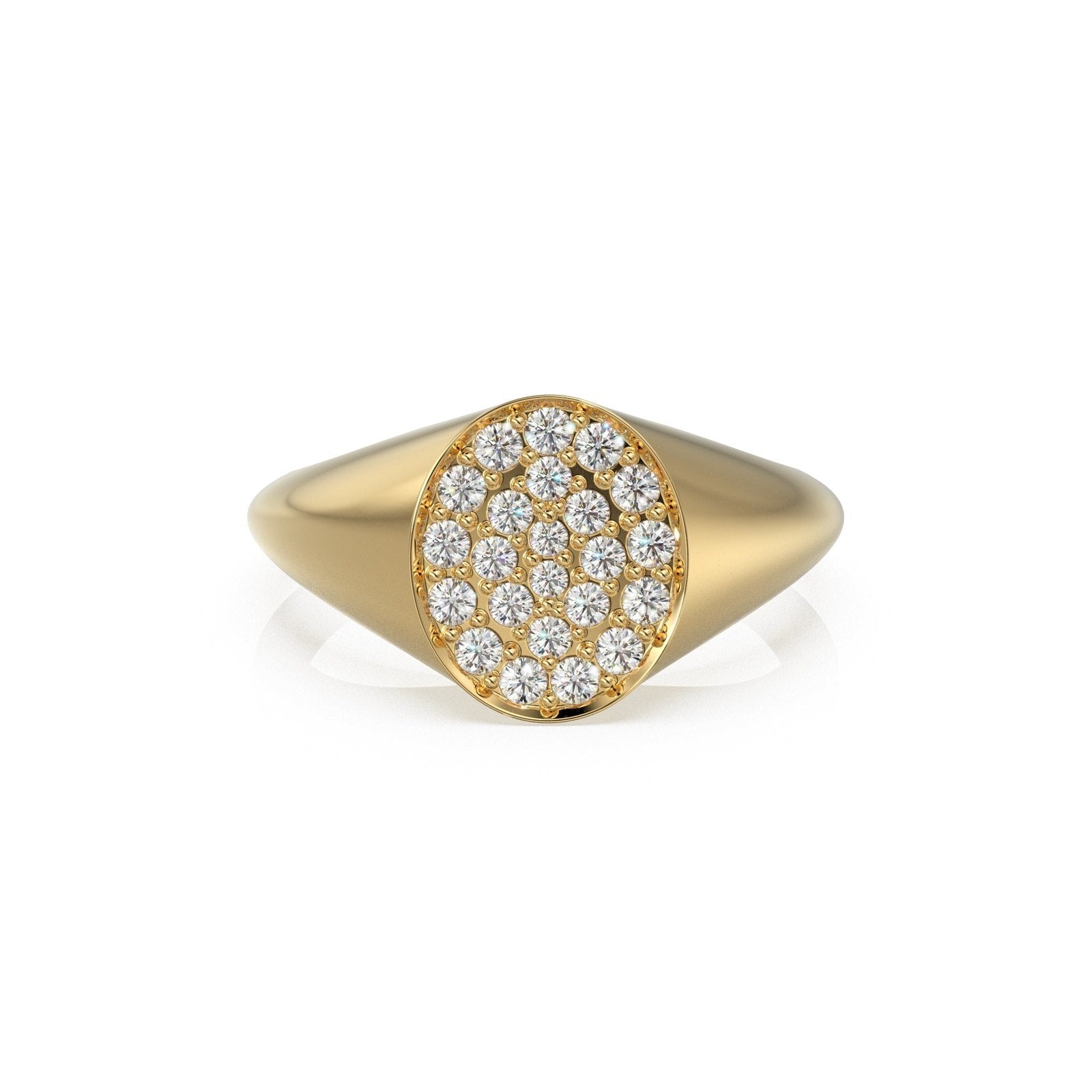 14k Gold Diamond Signet Ring / Micro Pave Diamond Pinky Ring in 14k Gold / Gold Ring / Pave Pinky Disc Ring / Gift for Mom, Birthday Gift