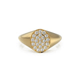 14k Gold Diamond Signet Ring / Micro Pave Diamond Pinky Ring in 14k Gold / Gold Ring / Pave Pinky Disc Ring / Gift for Mom, Birthday Gift
