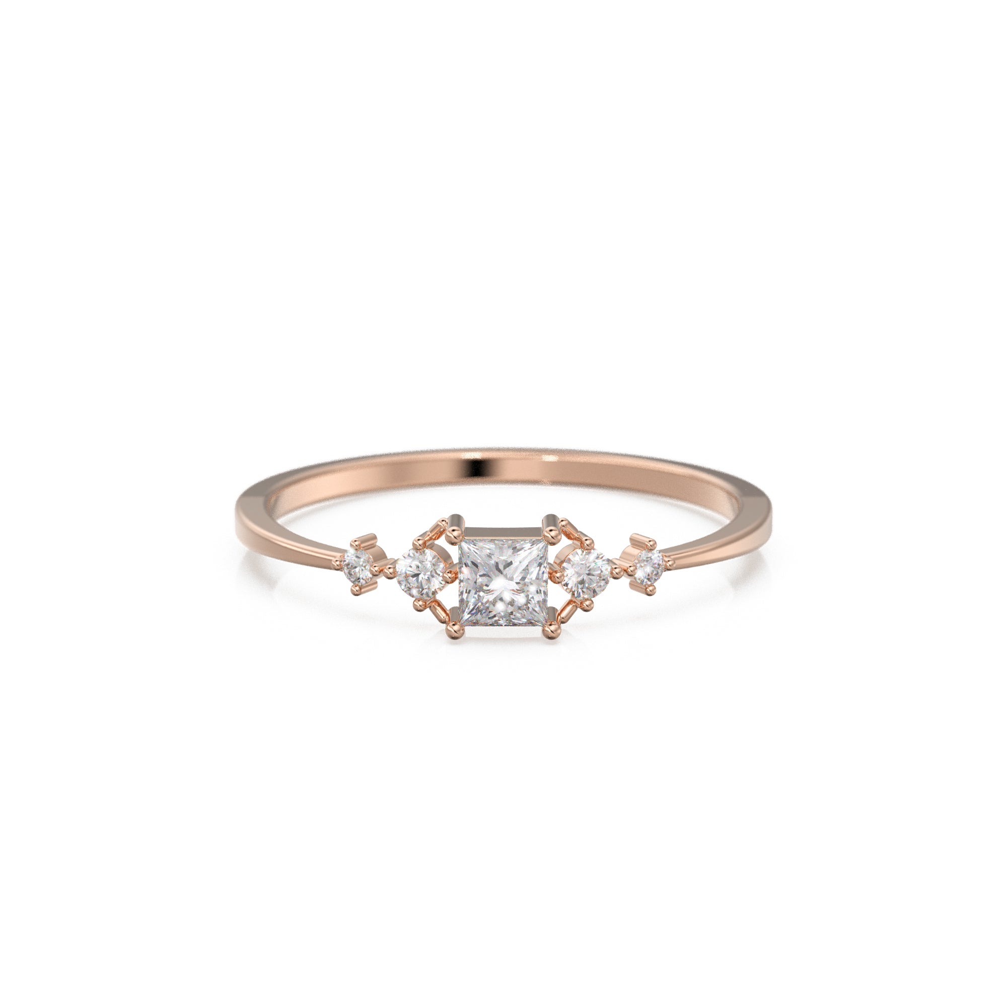 Princess Cut Diamond Wedding Band / 14k Gold Princess Cut and Round Diamond Women's Wedding Ring Available in Rose Gold White Gold