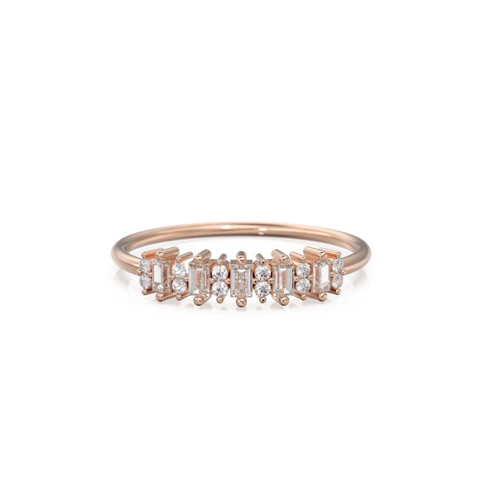 Baguette and Round Diamond Wedding Band / 14k Gold Baguette Diamond Women's Wedding Ring Available in Rose Gold White Gold