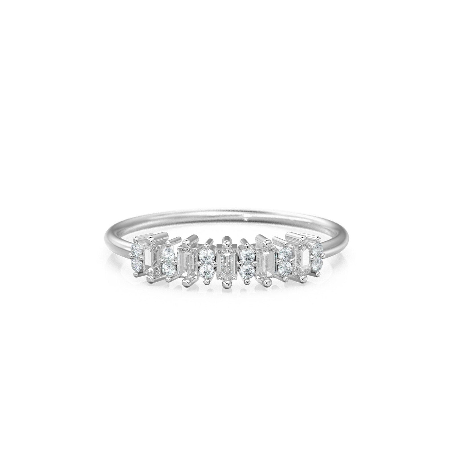 Baguette and Round Diamond Wedding Band / 14k Gold Baguette Diamond Women's Wedding Ring Available in Rose Gold White Gold